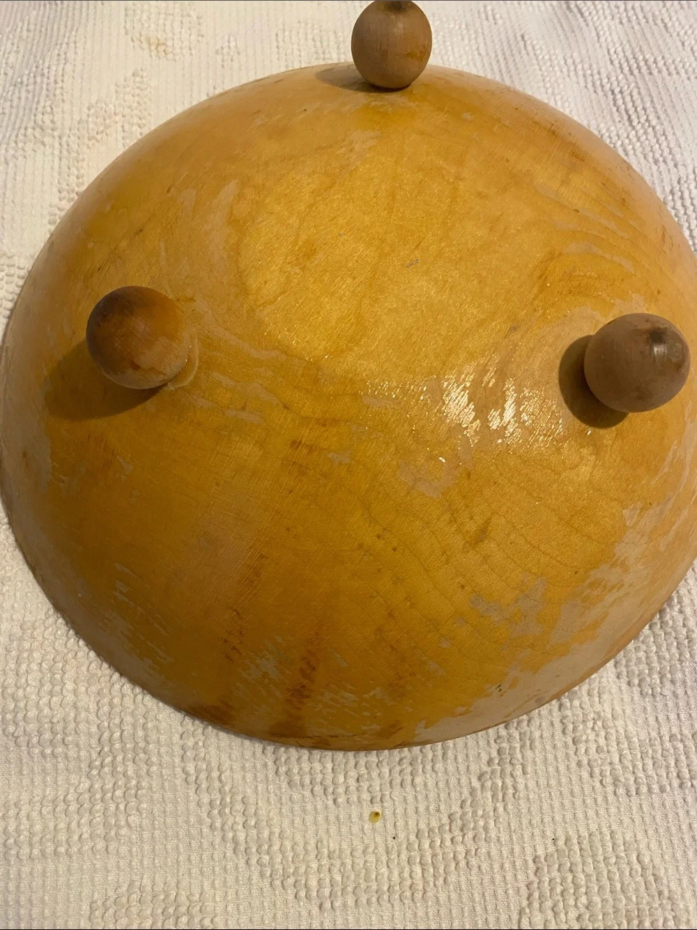 Hand-Painted Yellow Wooden Fruit Bowl - Home Dining, has wear from use.